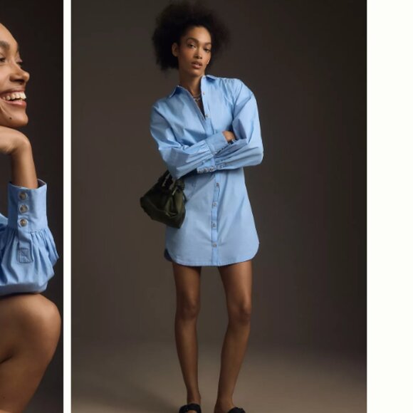 NWT Maeve Long-Sleeve Poplin Mini Shirt Dress - Picture 1 of 3